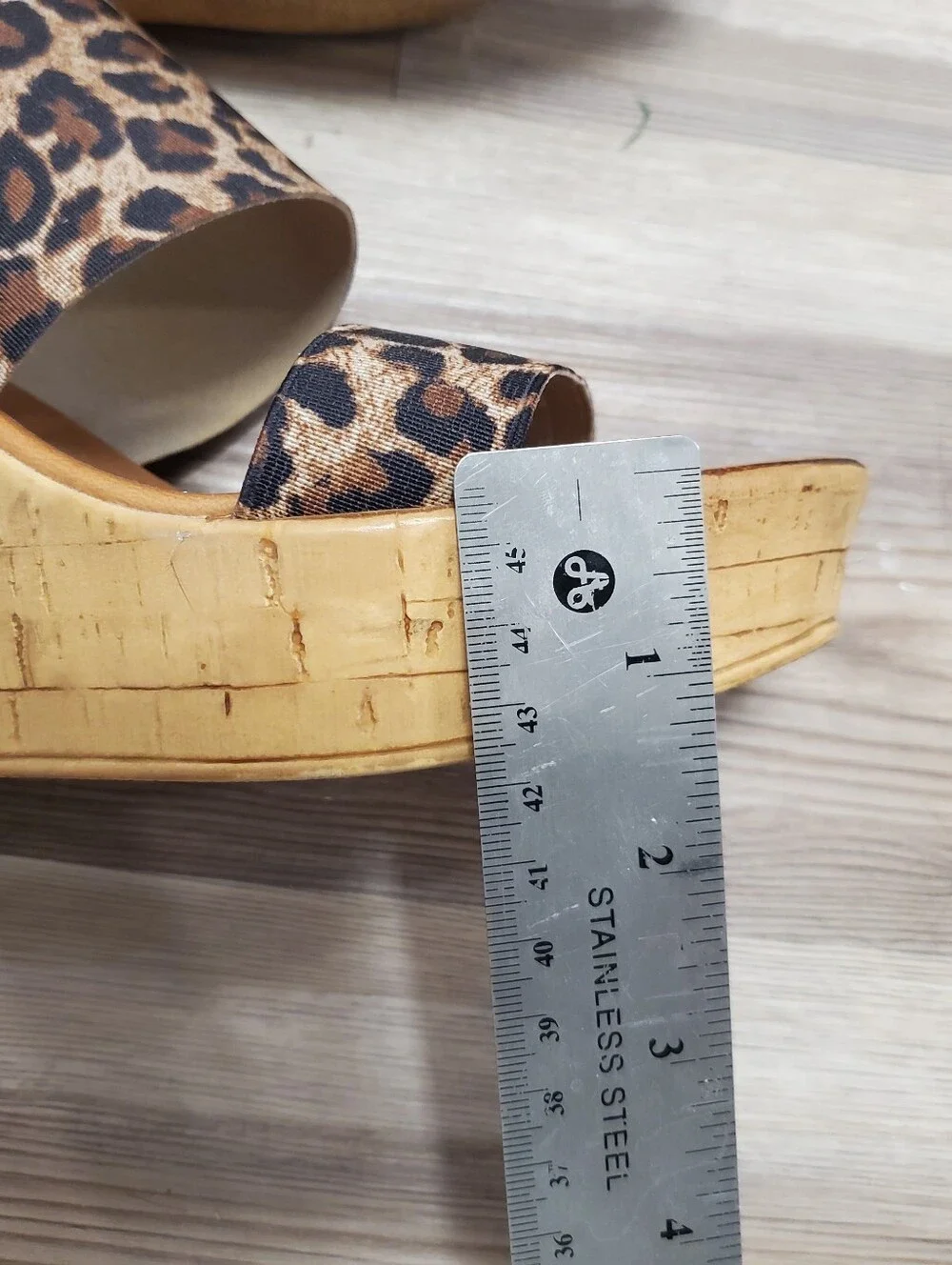 Italian Shoemakers Leopard Print Elastic Faux Cork Wedge Sandals, Size 6
